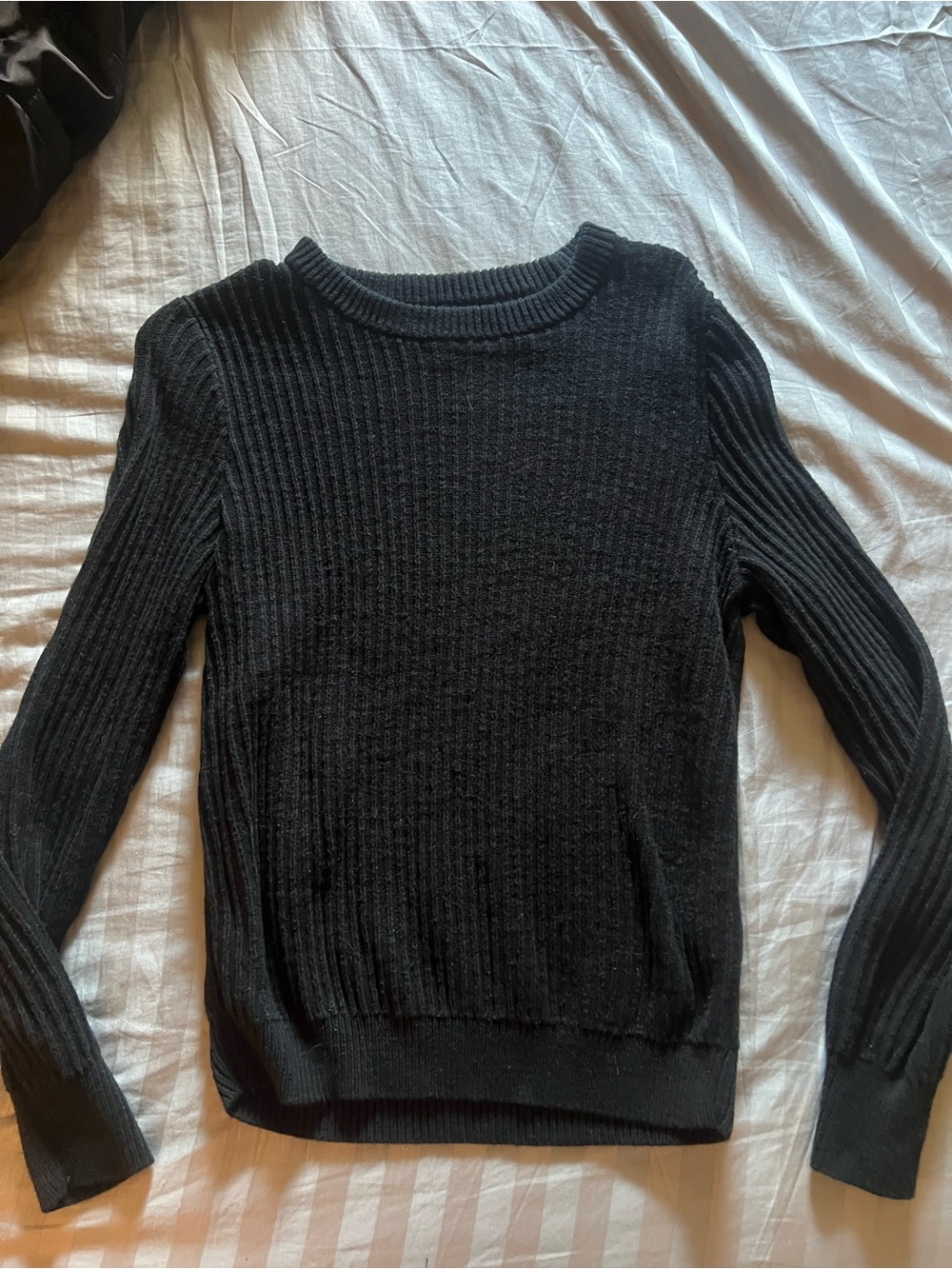 Frank & Oak Black Ribbed Crewneck Sweater